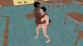 animated 3d gay porn - white man lifting black man fucking ass standing in classroom