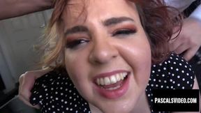 Curvy girl in stockings gets slapped and taken hard