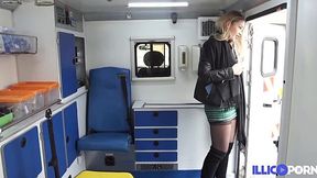 Blonde slut gets ambushed by two in an emergency vehicle