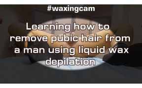 Learning How to Remove Pubic Hair From a Man Using Liquid Wax Depilation