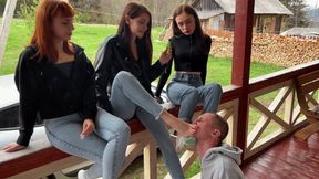 Group Foot Domination And Socks Worship Femdom Outdoor With Sofi, Kira and Dina (WMV HD 720p)