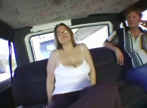 Chunky mature lady shows off her huge rack in bangbus