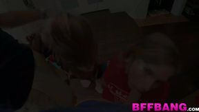 Teen BFFs give blowjob to huge cock before hardcore doggystyle