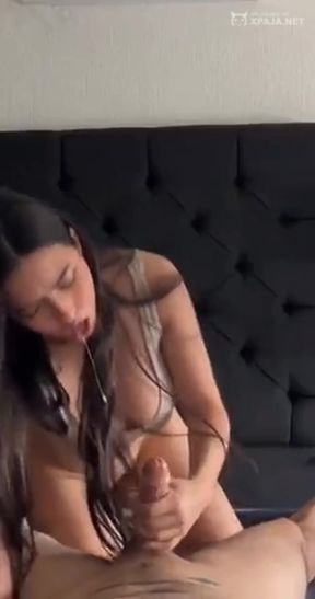Petite babe with huge natural tits bounces for fun