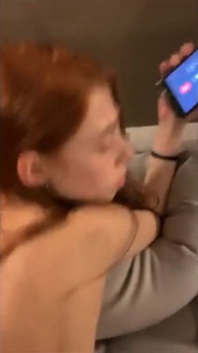 Cheating redhead GF takes BBC in doggy style on phone