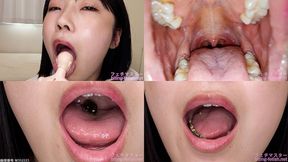 Mio Kamishiro - Showing inside cute girl's mouth, chewing gummy candys, sucking fingers, licking and sucking human doll, and chewing dried sardines mout-168