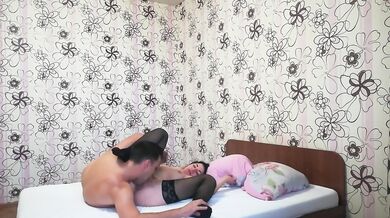 DATEZONE - Nice young brunette in black stockings has homemade sex with her boyfriend