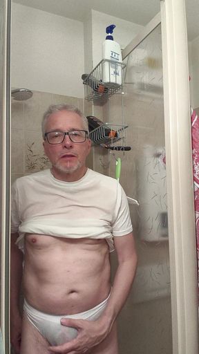 Wet T-shirt and Wet Underpants While Showering