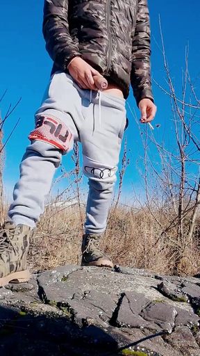 Slow Motion Jerk off Outdoor While Smoking Cigarette
