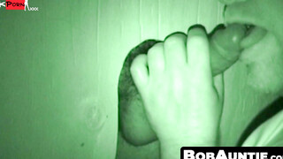 BobAuntie.com - Bearded fat fucker swallows a big hairy glory hole cock vigorously