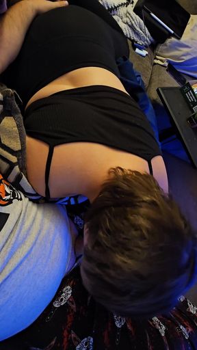 Netflix and Suck Almost Caught Sucking His Cock on Couch