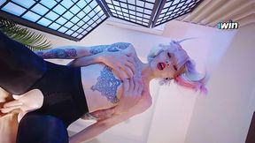 Cyberpunk Lucy gets fucked hard with cum on her ass