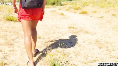 Public couple stripped bare stripping on beach with ass flashing