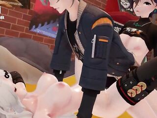 [Zenless Zone Zero] [Futa] Giant-cocked Shemale hentai Rin vs Akira & Gigen Titty screw, oral job, three-some, dong comparison, erection [Zenless Zone Zero] [MMD]