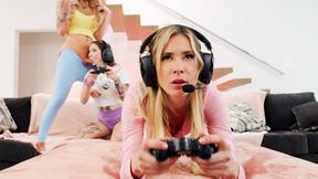 ”Two big ass gamer Stepmoms pounded by big cock big breasted tbabe roomie”