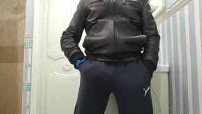 Leather Daddy Walks Home Jacks Big Shaved Cock Mega Cum Gush