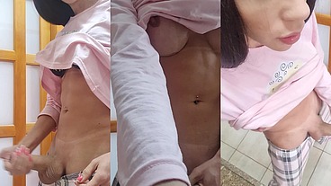 Paloma Veiga acordando com tesão de pau duro no café da manhã e gozando bem forte