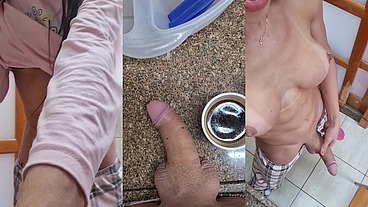 Paloma Veiga acordando com tesão de pau duro no café da manhã e gozando bem forte