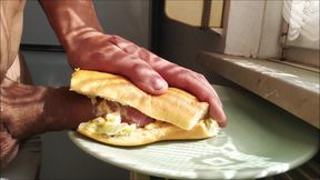 Two videos in one: cum in food and peeing on me before ejaculation.