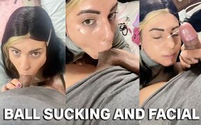 Trans Girl Sucks Dick and Balls and Gets Cum on Her Face