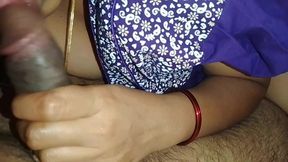 Indian Girl Puts Her Husband's Penis in Her Mouth and Sucks His Milk Out and Licks It