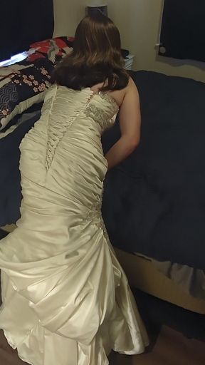 Trying on my very first mermaid style satin wedding gown   Clip 1