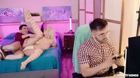 Whorish gamer chick with glasses cheats on her boyfriend