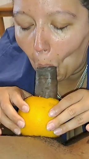 Sucking Big Black Cock With Grapefruit Making Him Moan and Groan