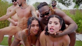 Secular Destruction for 2 Bitches by 7 Cocks - Cumshots in the Mouth!