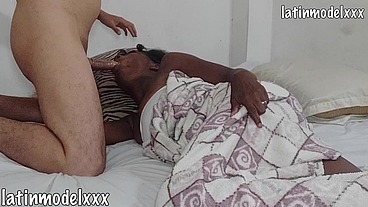 hot afro teen wakes up to satisfy a white cock with her hand and mouth