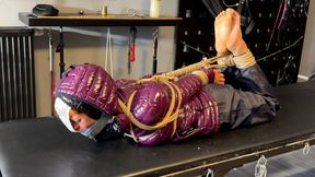 Lola Montez bound and gagged in a shiny nylon Downjacket