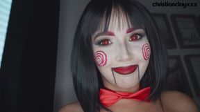 Agatha Vega dressed as Saw the Riddler plays with Christian