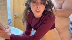 My stepfather fucks me in the bathroom when there are friends in the living room, while we're celebrating Christmas