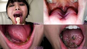 Yukari Shizuki - Showing inside cute girl's mouth, chewing gummy candys, sucking fingers, licking and sucking human doll, and chewing dried sardines - MOV