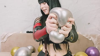 Tifa Lockhart from Final Fantasy talks dirty, blows balloons and pops them with her strong hands