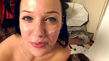 Multiple orgasms for debutant, takes huge load with a smile