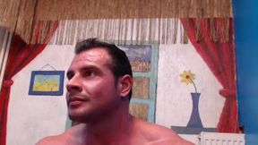 Muscled Dad Flexes Nude with Shaved Pubes