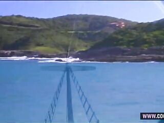 Blond and Brunette hair Lesbian babes Sexy Boat Sex with Sex tool Play