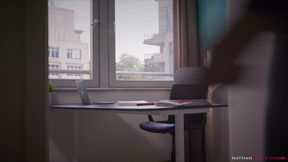 hung ian scott pounds his boss eloa lombard s big butt hard after she catches him watching porn. facial & cum swallow