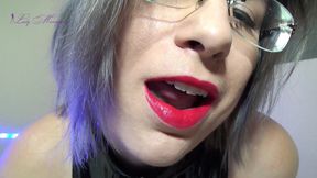 Bright red lipstick