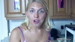 Blonde draws cum then eats it off a donut