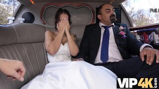 VIP4K. Random passerby scores luxurious bride in the wedding limo