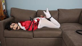 Bratty College Girl Kali Leather Bound and Ball Gagged by Santa