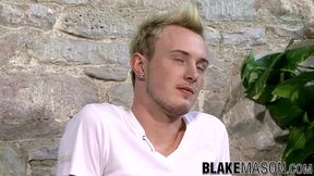 Blonde UK twink strips and strokes his cock before cumshot