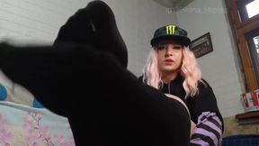 Step-sister catches you staring at her sexy nylon feet