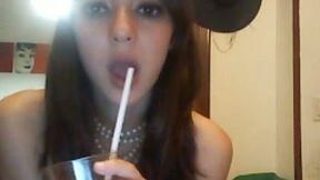 Torrid slim and cute brunette sucks her BF before fucking with toy
