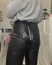 Explicit cum rush on hot black leather leggings