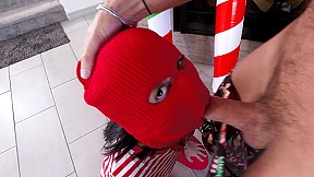 Masked bimbo Liora Vane gets properly fucked in the living room