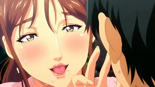 Cartoon woman with big, firm tits is about to experience an orgasm, while cheating on her husband