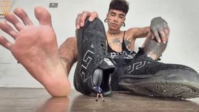 Giant Jock boy Foot domination with Long Toenails (Snap fingers to Shrink)